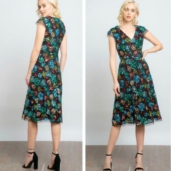 NWT Anthropologie Eva Franco Multicolor Sequined Holiday Party Midi Dress - Picture 3 of 16